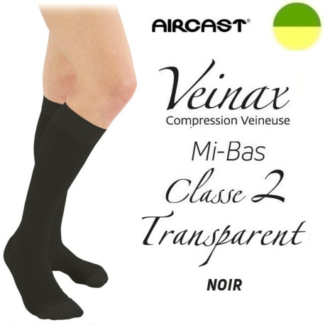 Mi-bas femme - Classe 2 - TRANSPARENT - Noir - Gamme VEINAX - AIRCAST