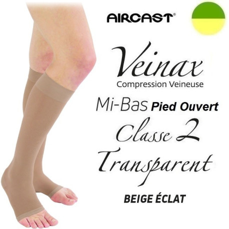 Mi-bas pied ouvert femme - Classe 2 - TRANSPARENT - Beige discret - Gamme VEINAX - AIRCAST