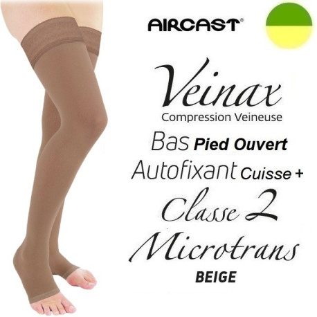 Bas pied ouvert autofixant cuisse+ femme - Classe 2 - MICROTRANS - Beige - Gamme VEINAX - AIRCAST