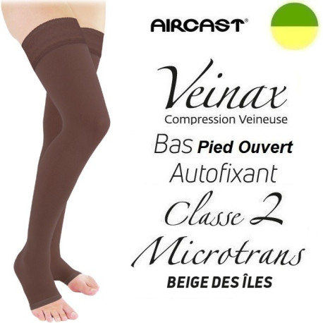 Bas pied ouvert autofixant femme - Classe 2 - MICROTRANS - Beige des îles - Gamme VEINAX - AIRCAST