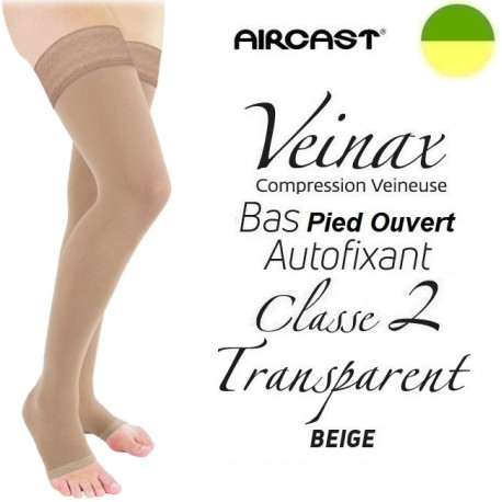 Bas pied ouvert autofixant femme - Classe 2 - TRANSPARENT - Beige - Gamme VEINAX - AIRCAST