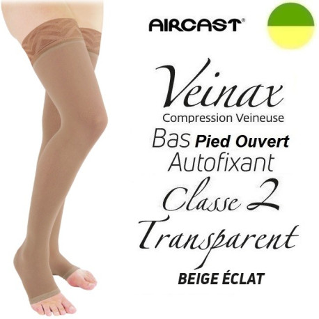 Bas pied ouvert autofixant femme - Classe 2 - TRANSPARENT - Beige éclat - Gamme VEINAX - AIRCAST