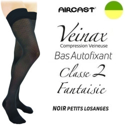 Bas autofixant femme - Classe 2 - FANTAISIE - Noir petits losanges - Gamme VEINAX - AIRCAST