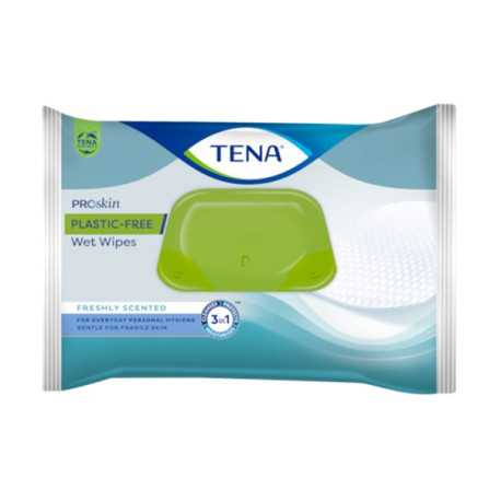 TENA Wet Wipes Plastic-free ProSkin - Lingettes imprégnées 3 en 1 - Sachet de 48 - TENA