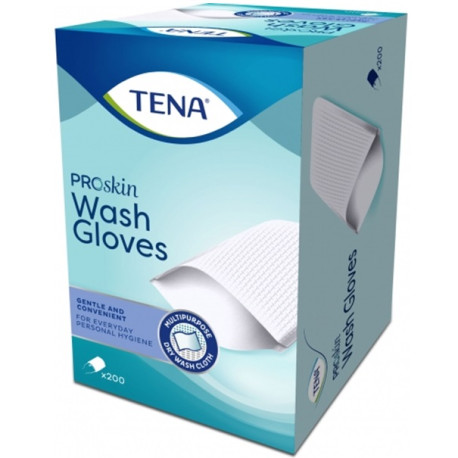 TENA Wash Glove Proskin - Gants de toilette à usage unique non plastifiés - Boîte de 200 - TENA