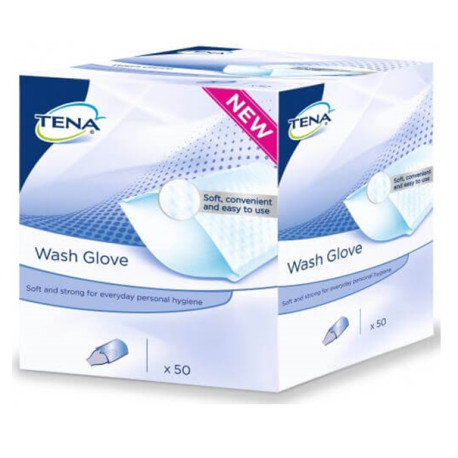 TENA Wash Glove Proskin - Gants de toilette à usage unique non plastifiés et structure renforcée - Boîte de 50 - TENA