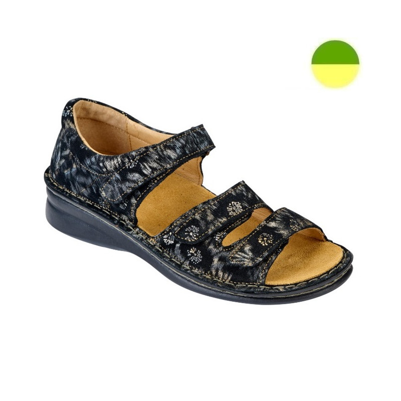 Sandale Cuir Marine Fleuri Femme CHUT ALPHA S - ADOUR