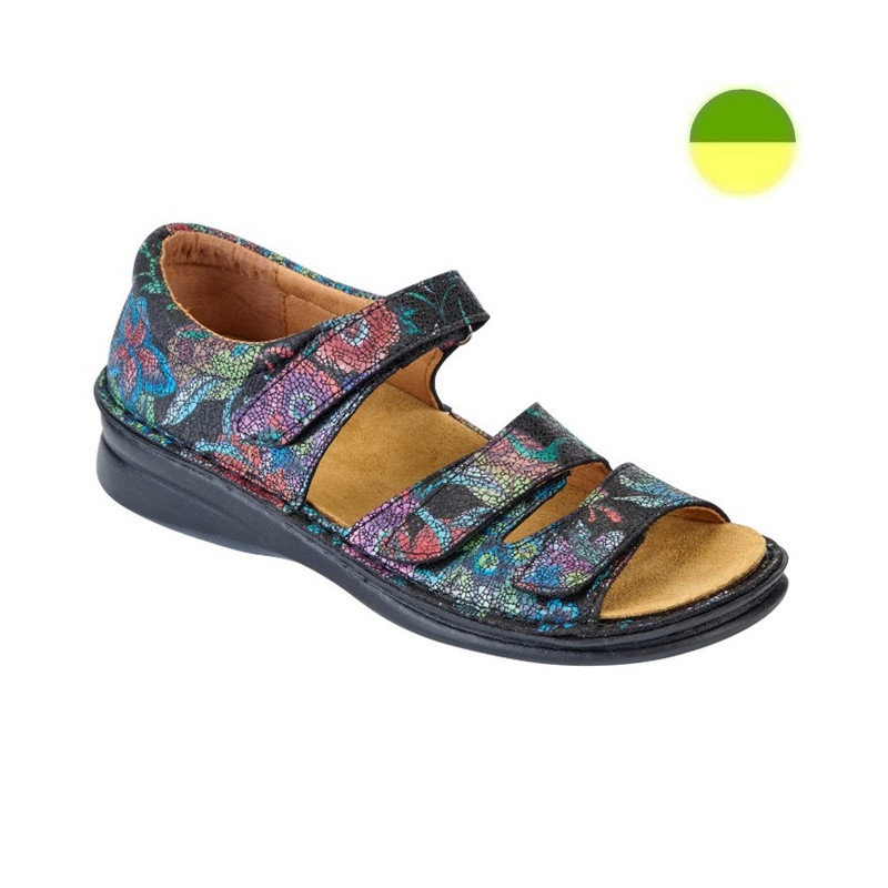 Sandale Cuir Noir Fleuri Femme CHUT ALPHA Q - ADOUR