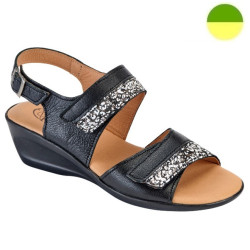 Sandale Cuir Noir Motif Blanc Femme CHUT AD 2407 C - ADOUR