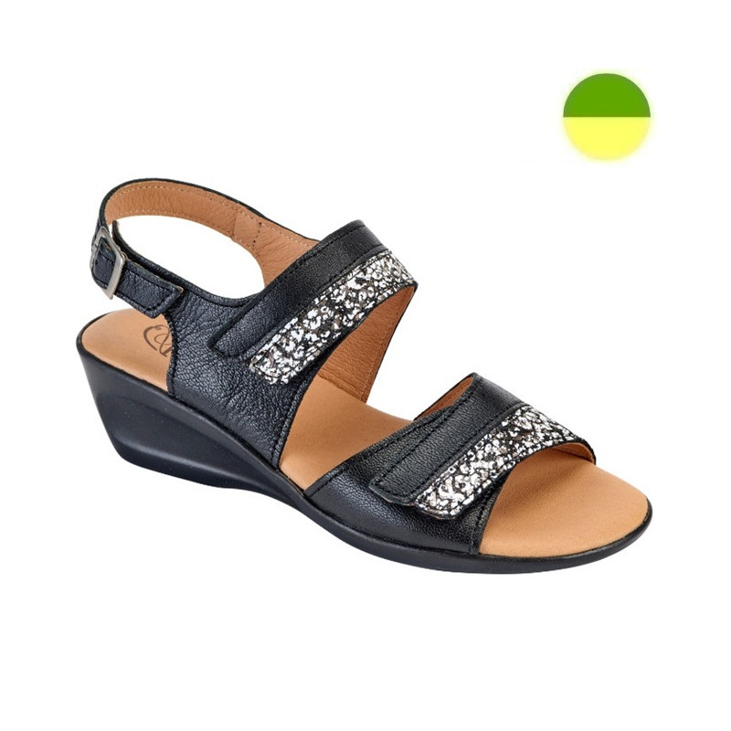 Sandale Cuir Noir Motif Blanc Femme CHUT AD 2407 C - ADOUR