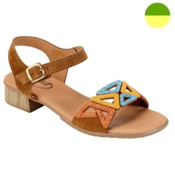 Sandale Cuir à Petit Talon Marron et Multicolore Femme CHUT AD 2541 - ADOUR