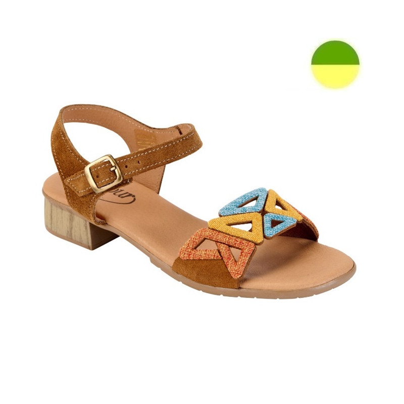 Sandale Cuir à Petit Talon Marron et Multicolore Femme CHUT AD 2541 - ADOUR