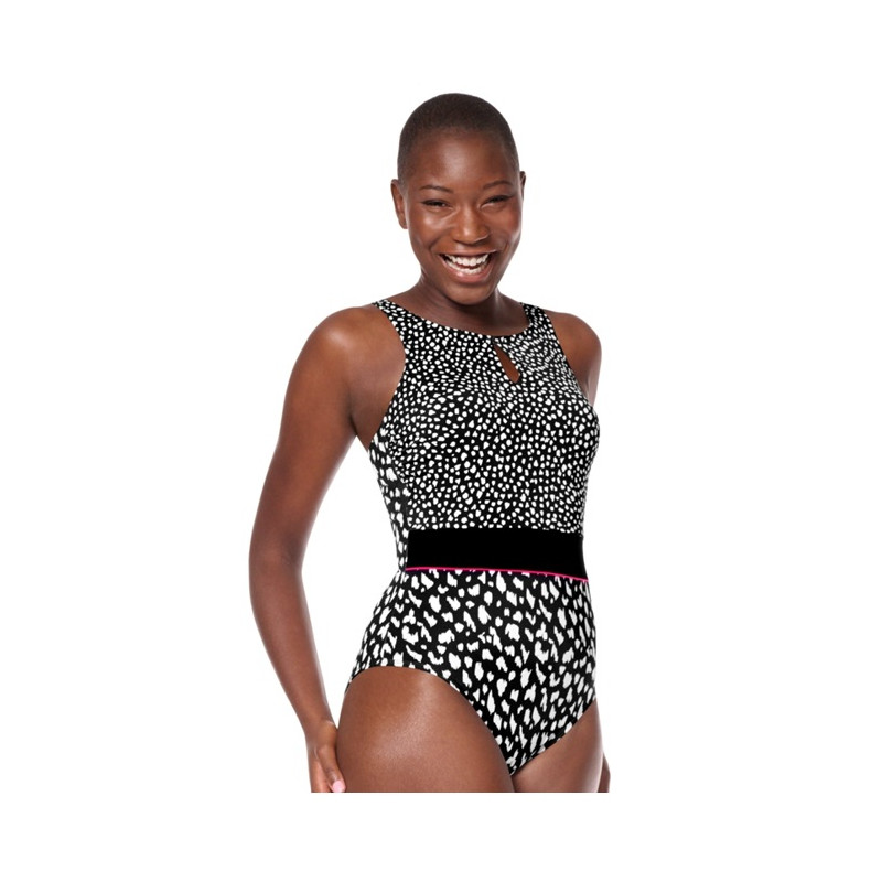 Manila - Maillots de bain pour prothèses mamaires - Encolure montante - Noir / Blanc - Amoena