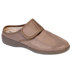 Chausson Mule Fourré à Scratch Taupe / Pailleté Or Femme BR 3501 - Bruman