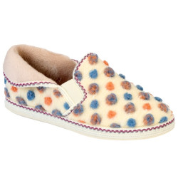 Chausson Fourré Beige / Petits Points Multicolor Femme BR 3502B - Bruman