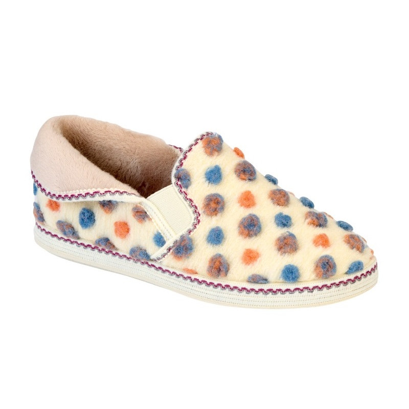 Chausson Fourré Beige / Petits Points Multicolor Femme BR 3502B - Bruman