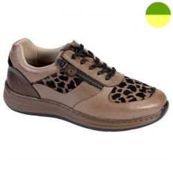 Sneaker à Lacet et Glissière Marron Clair / Motif Léopard Femme CHUT AD2365 G - ADOUR