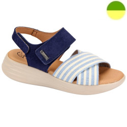 Sandale Cuir Marine / Rayure Beige et Bleu Femme CHUT BR 3574 - BRUMAN