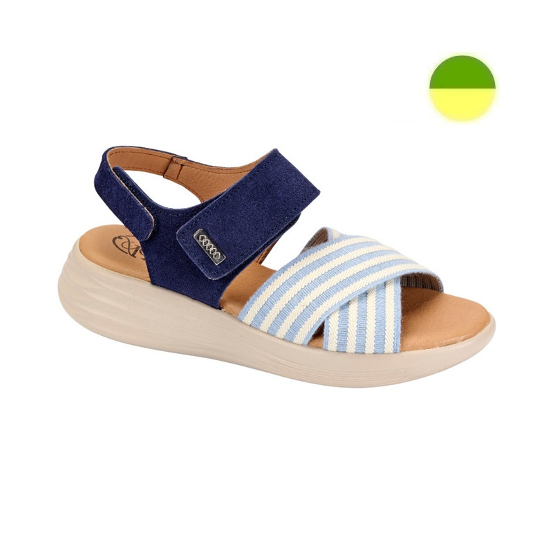 Sandale Cuir Marine / Rayure Beige et Bleu Femme CHUT BR 3574 - BRUMAN