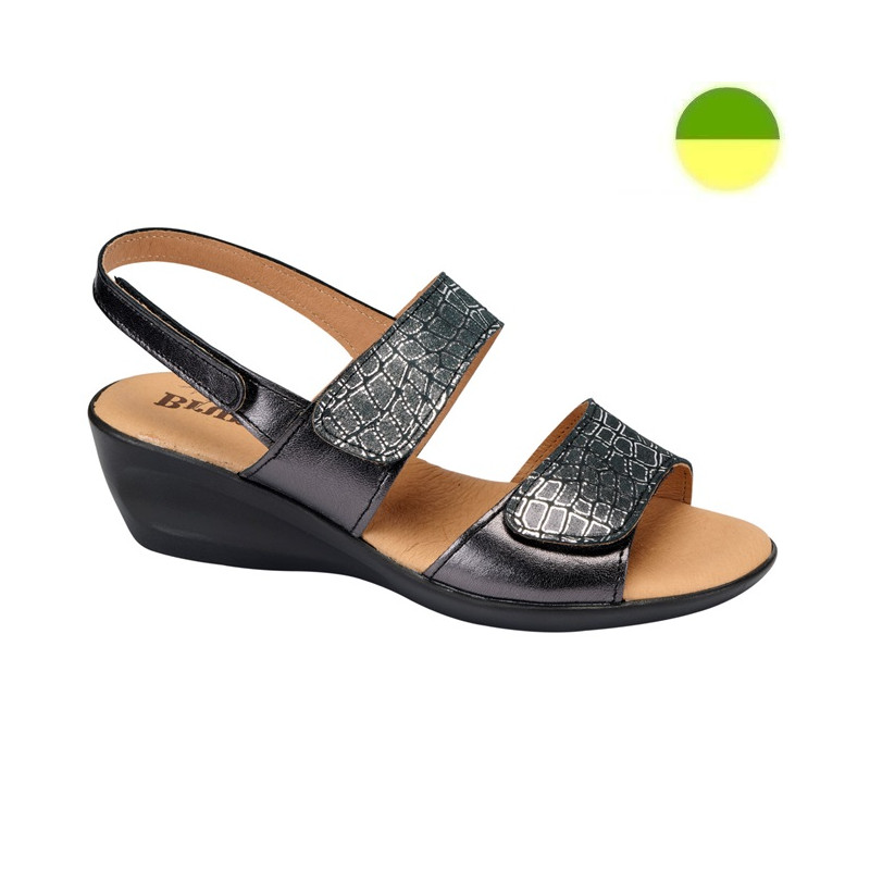 Sandale Cuir Noir Métallique et Effet Croco Femme CHUT BR 3566 - BRUMAN