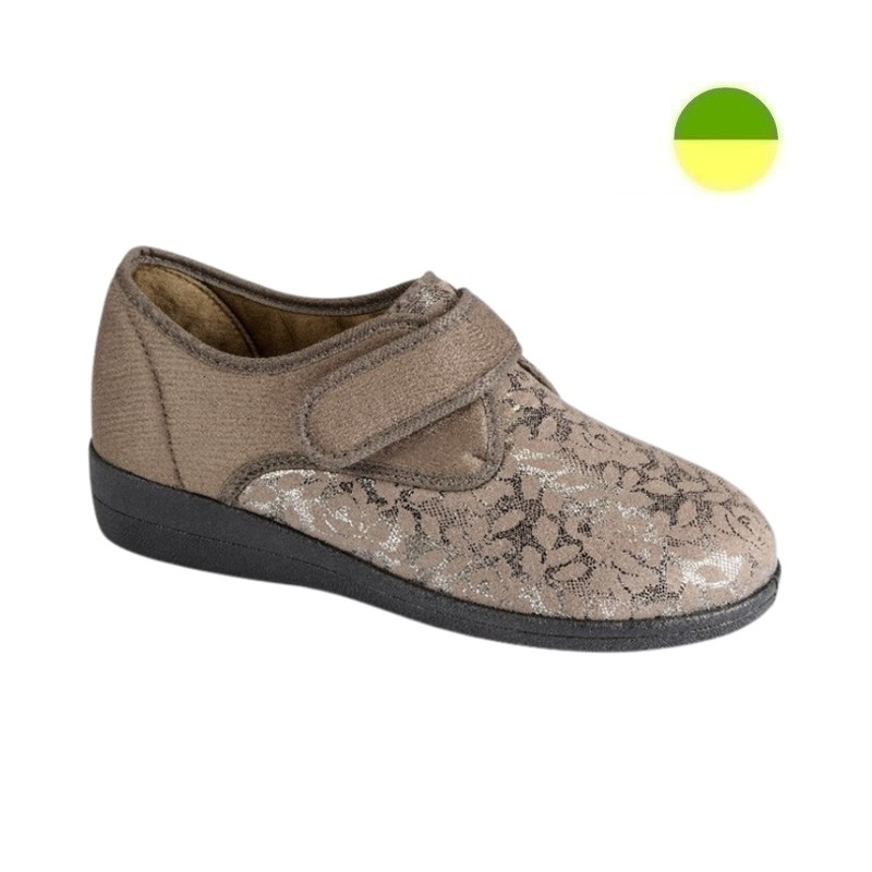 Chausson Taupe Motif Fleur Femme CHUT BR 3606 - BRUMAN