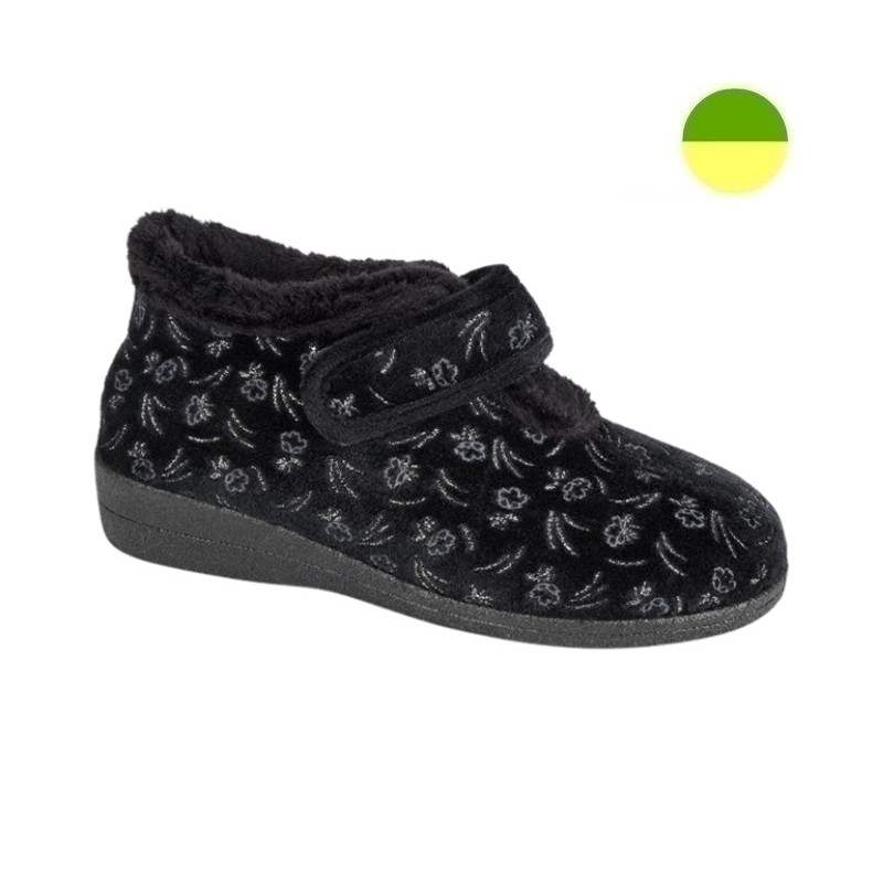 Chausson à Grande Ouverture Noir Imprimé Fleur Femme CHUT BR 3603 - BRUMAN